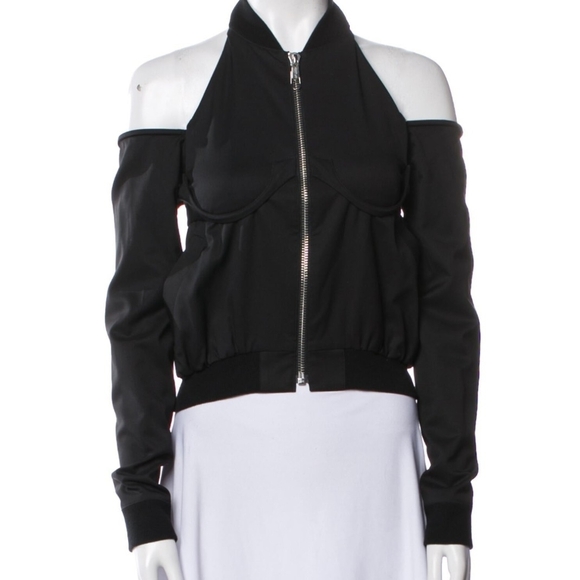 Helmut Lang Jackets & Blazers - Helmut Lang Black Off-Shoulder Cropped Bomber Jacket Size S